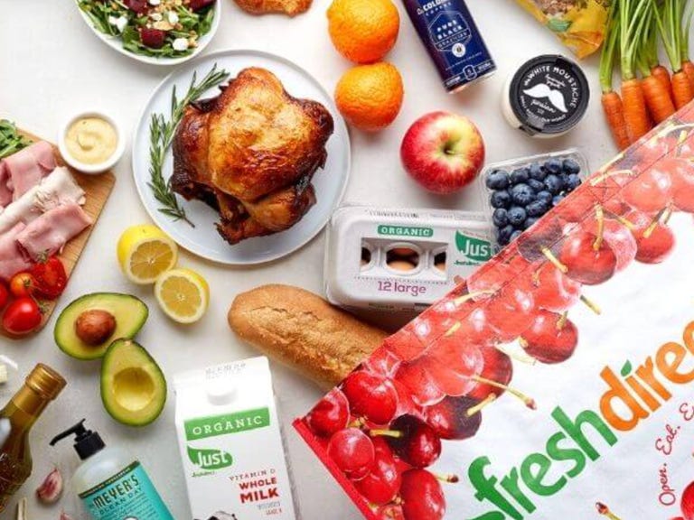 fresh direct bag with groceries on table