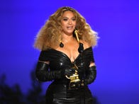 <p>Beyoncé accepts the Best R&amp;B Performance award for "Black Parade" onstage during the 63rd annual Grammy Awards at Los Angeles Convention Center on March 14, 2021.</p>