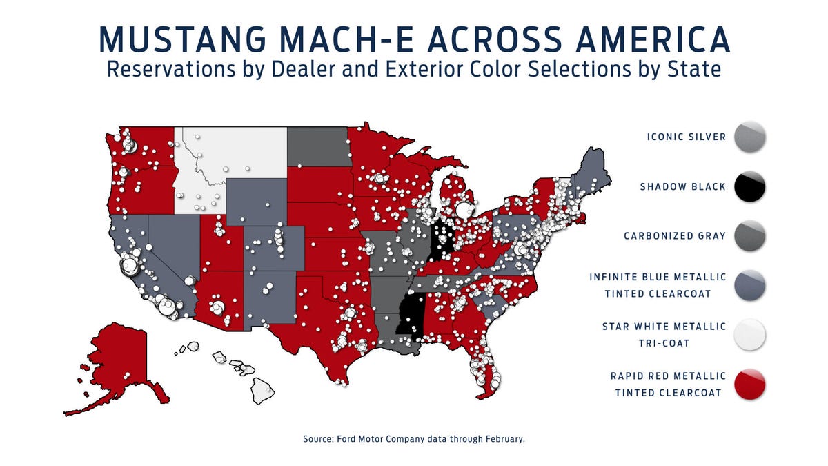 Ford Mustang Mach-E color choices by state