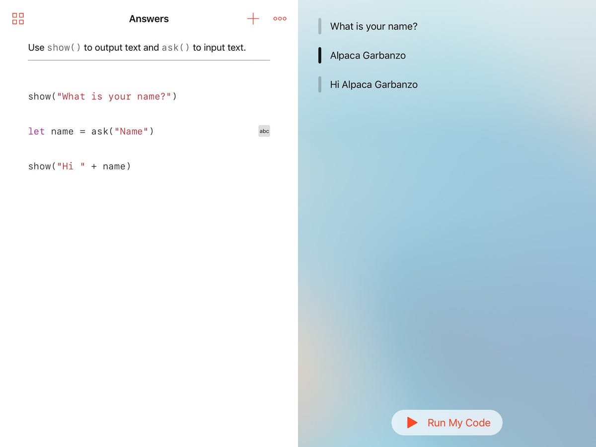 Apple's Swift Playgrounds app has an Answer module that shows basic text interactions with the computer.