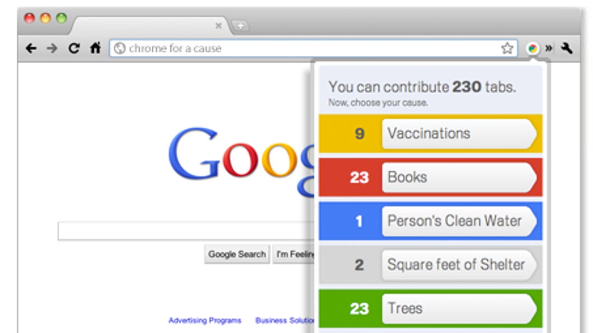 Google&apos;s Chrome for a Cause browser extension translates Web browsing into charitable donations.