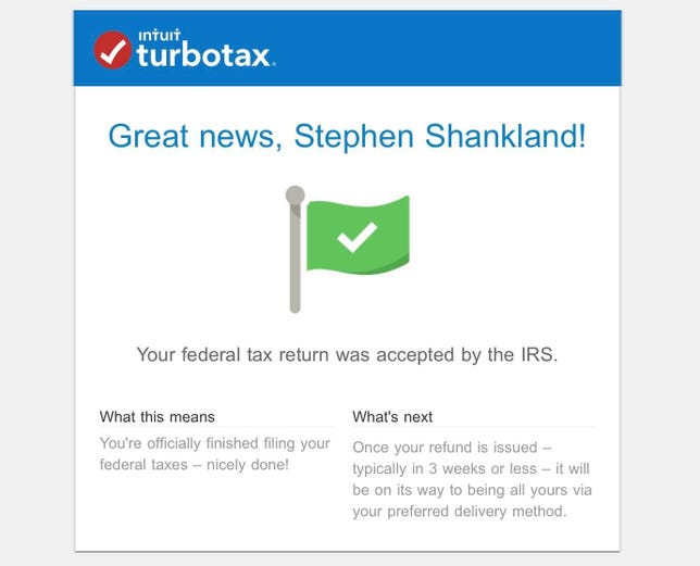 TurboTax tax complete notice