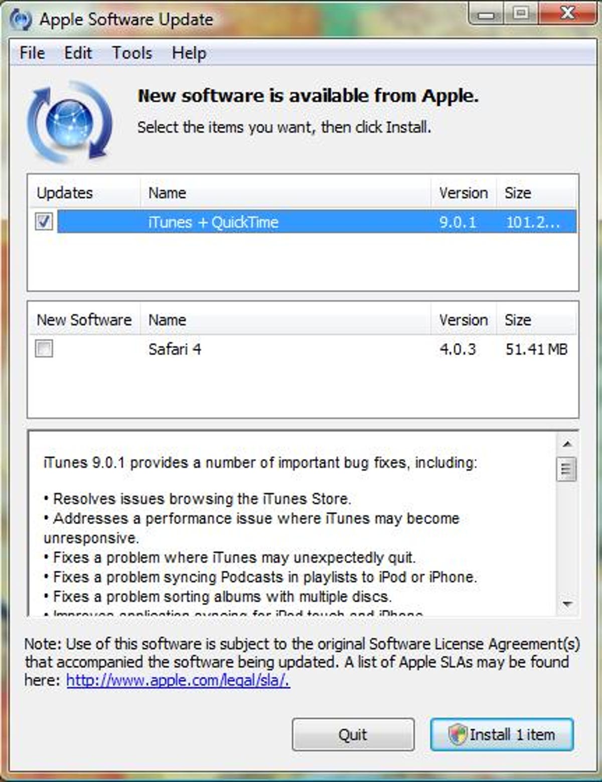 Apple Software Update dialog