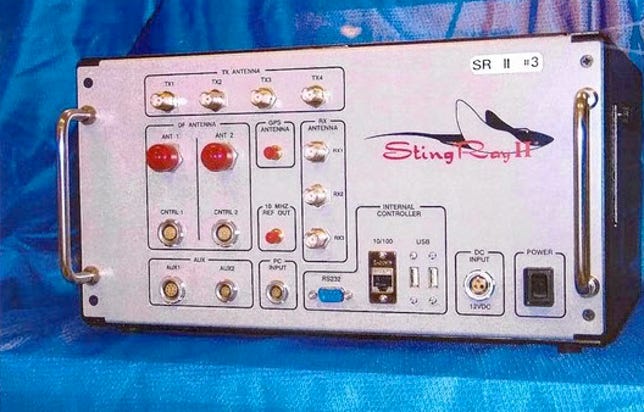 One of the so-called stingray cell phone tracking devices, which impersonates a cell tower.