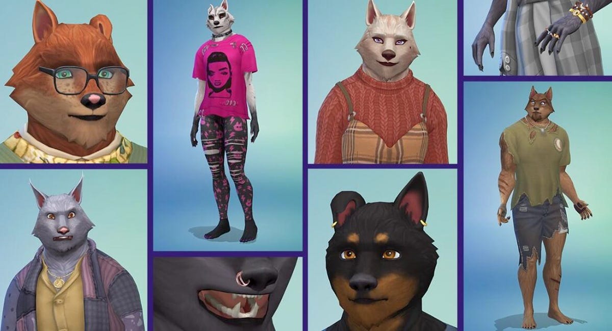 Multiple images showing Werewolf Sims customizations