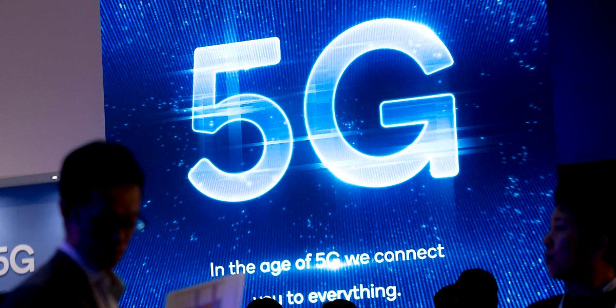 A sign touting 5G at Mobile World Congress 2019.