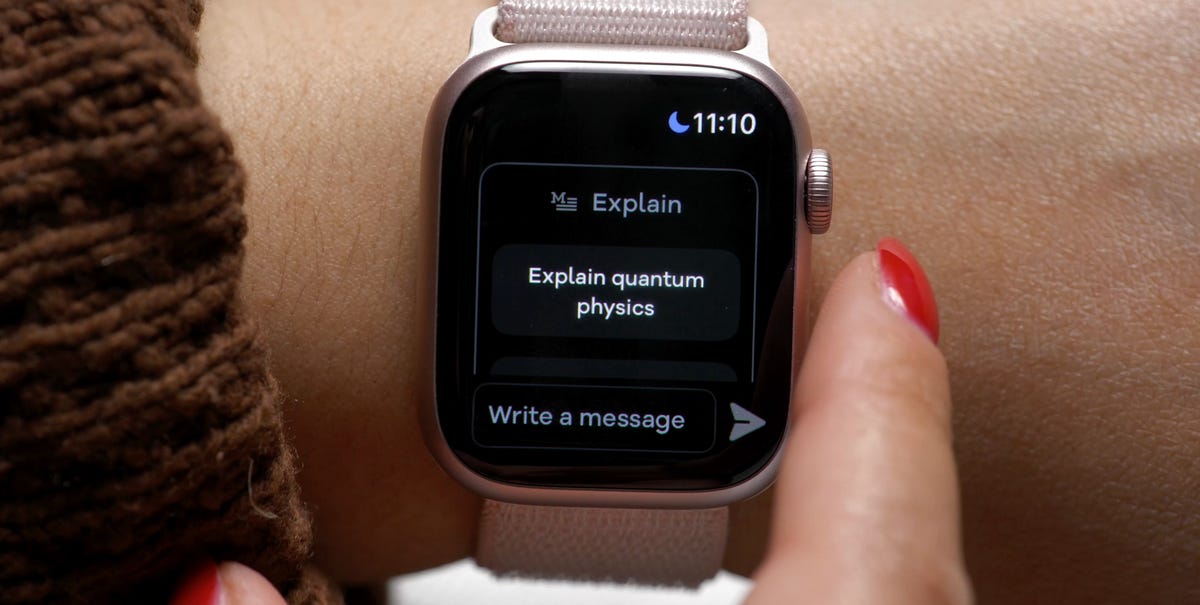 O Apple Watch com o Chatbot AI Assistant - aplicativo Genie na tela