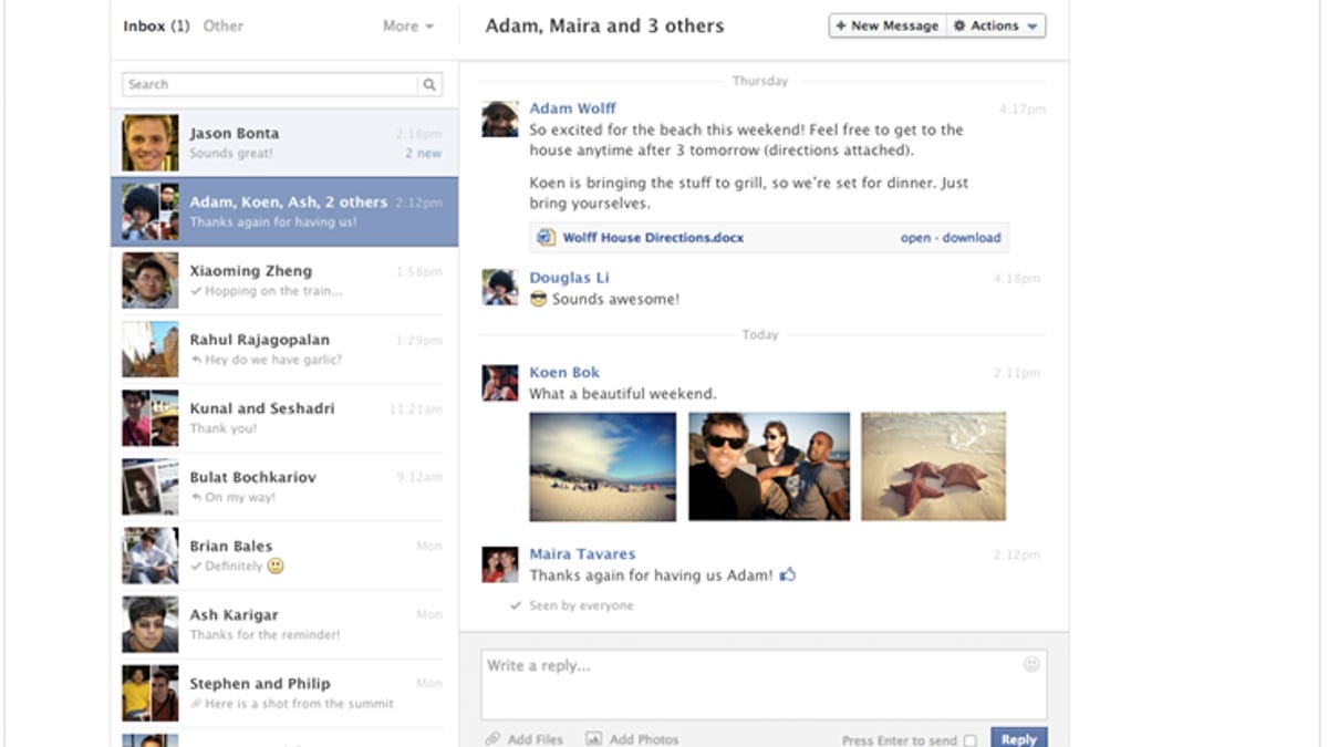 This is an example of the new look for Facebook Messages.