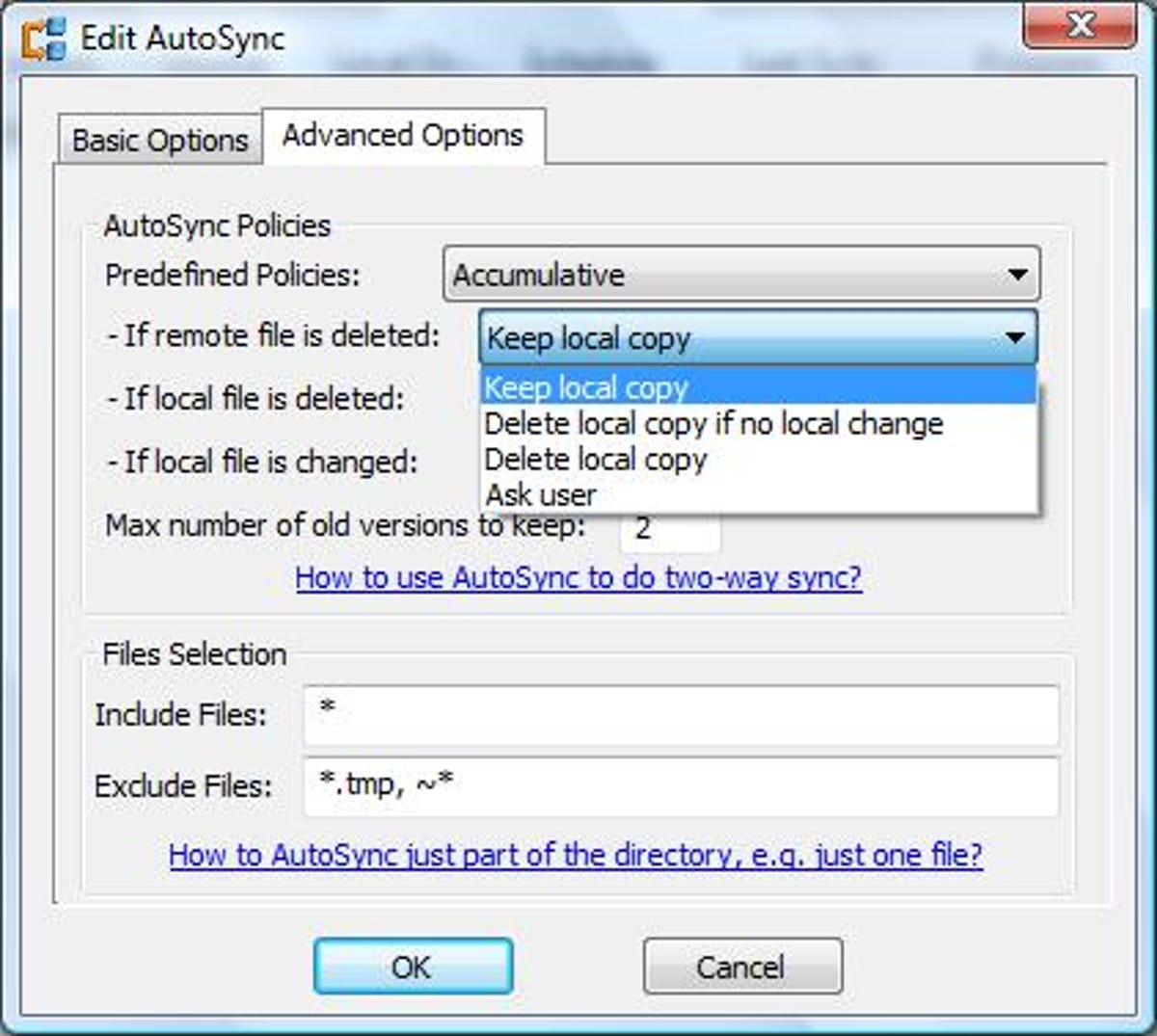 Gbridge Advanced Options dialog box
