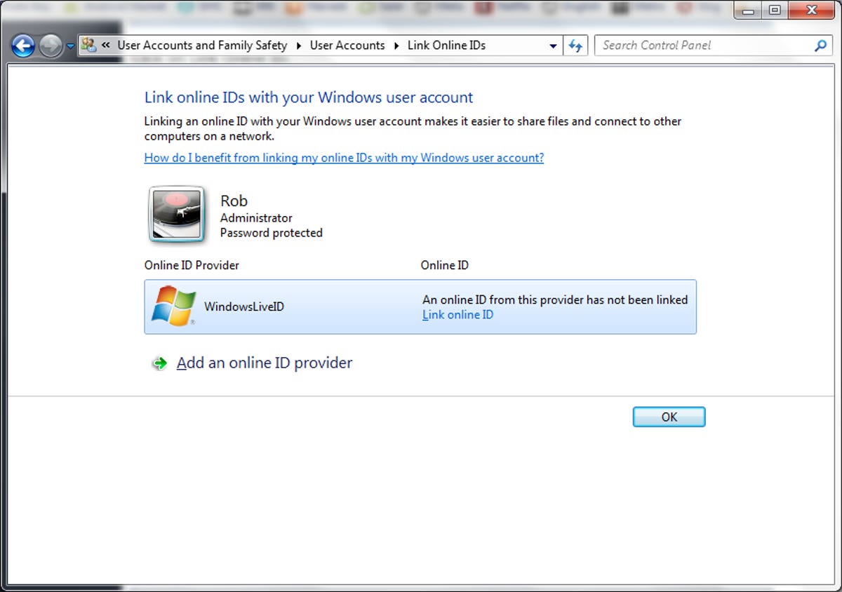 Step 1: Link computer to Windows Live ID.