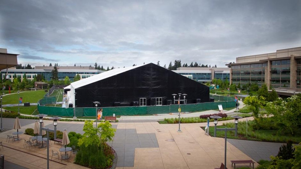 The tent at Microsoft's headquarters where the company plans to unveil its next Xbox.