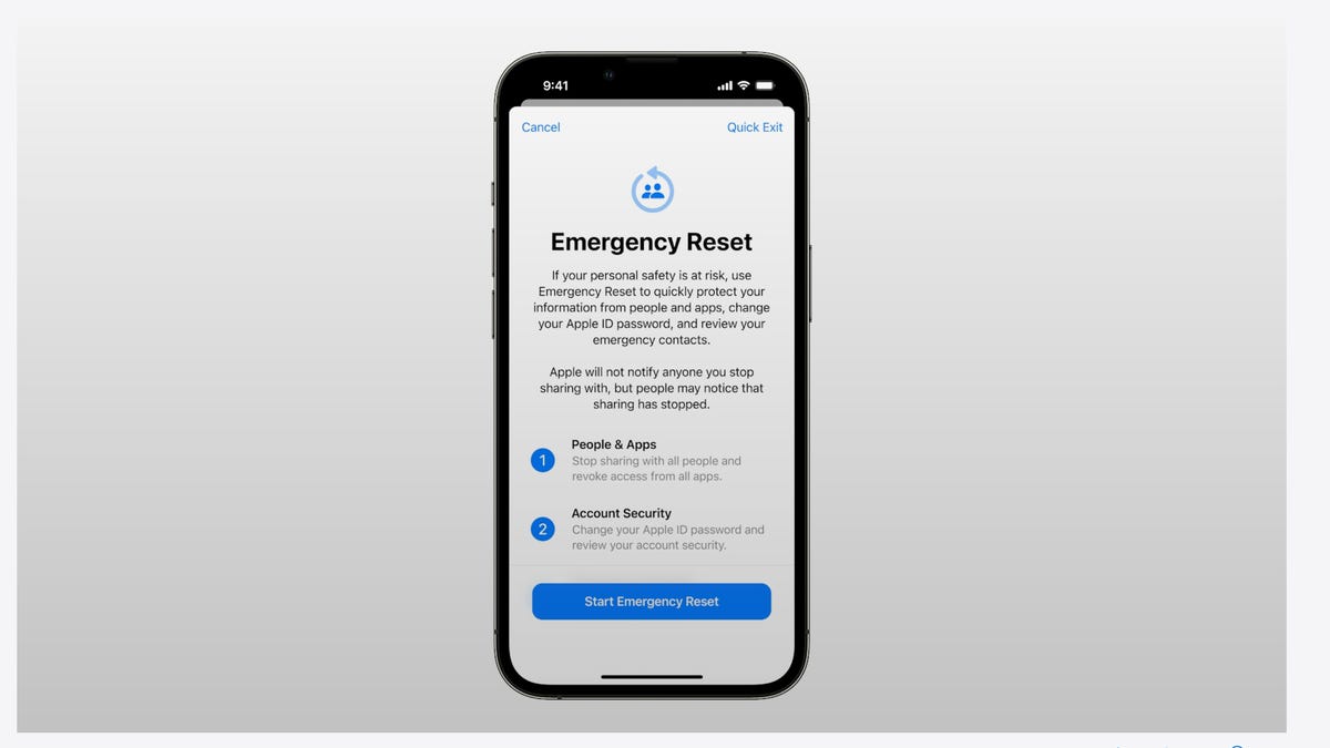 iPhone screen showing Emergency Reset settings page