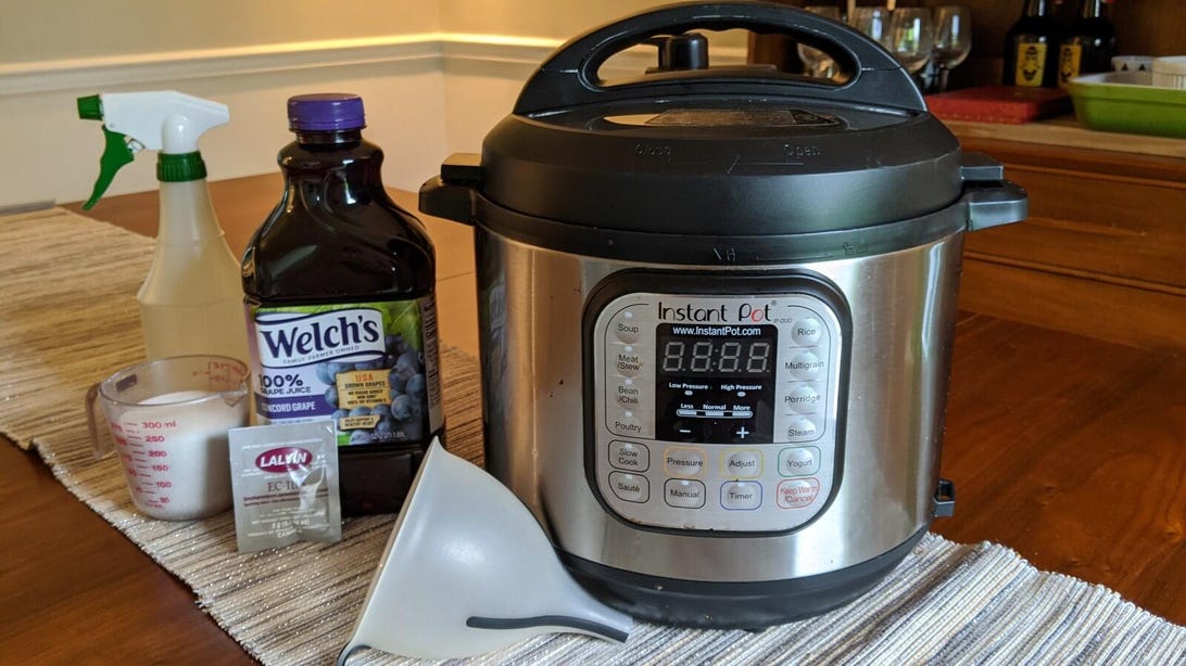 Instant Pot with grape juice, yeast and sugar
