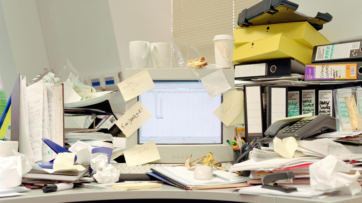 Messy office desk