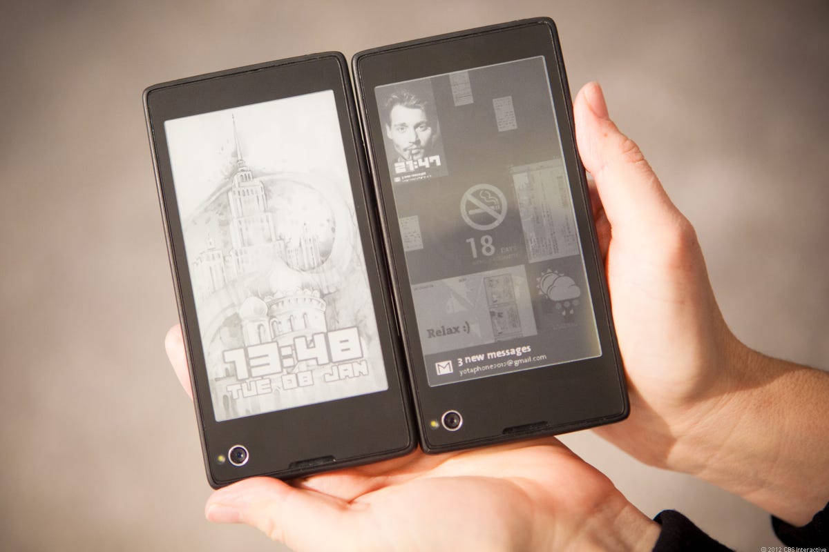 The YotaPhone pairs Android with a power-saving e-ink screen on the back.