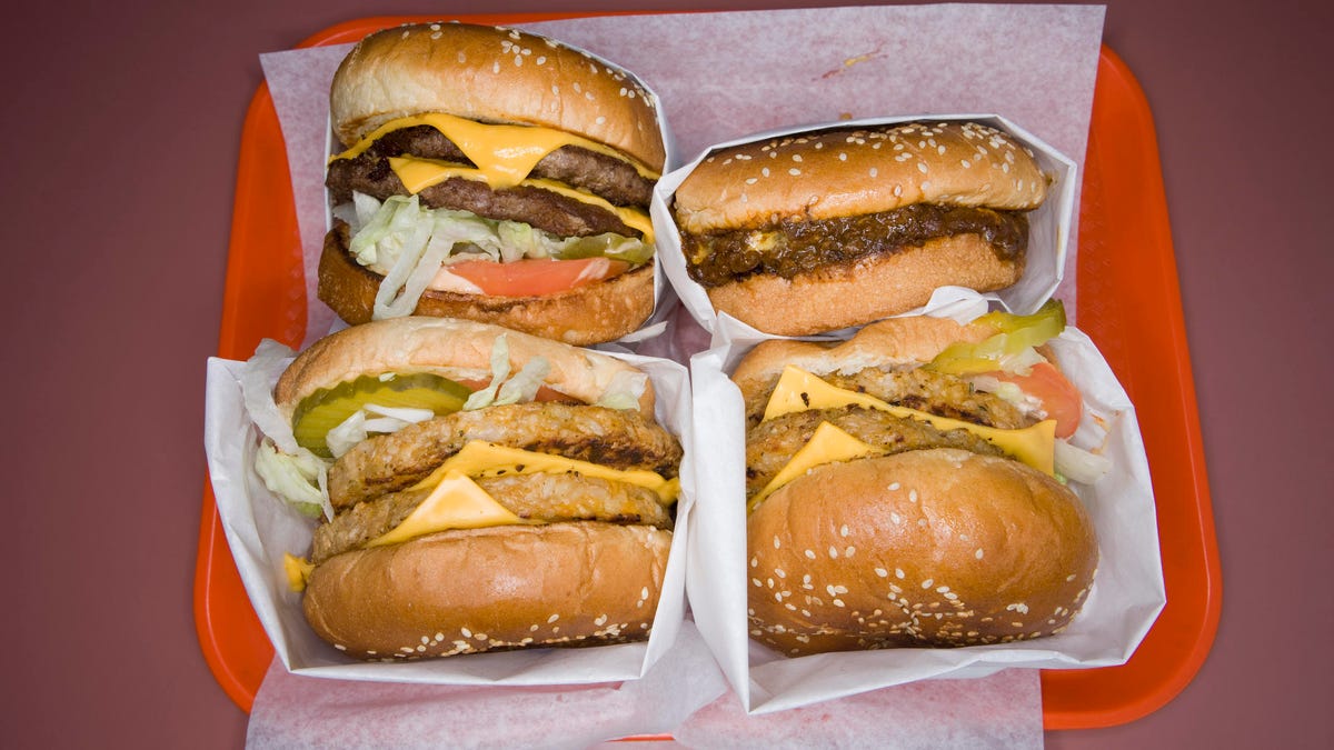 Fast food tray full of hamburgers
