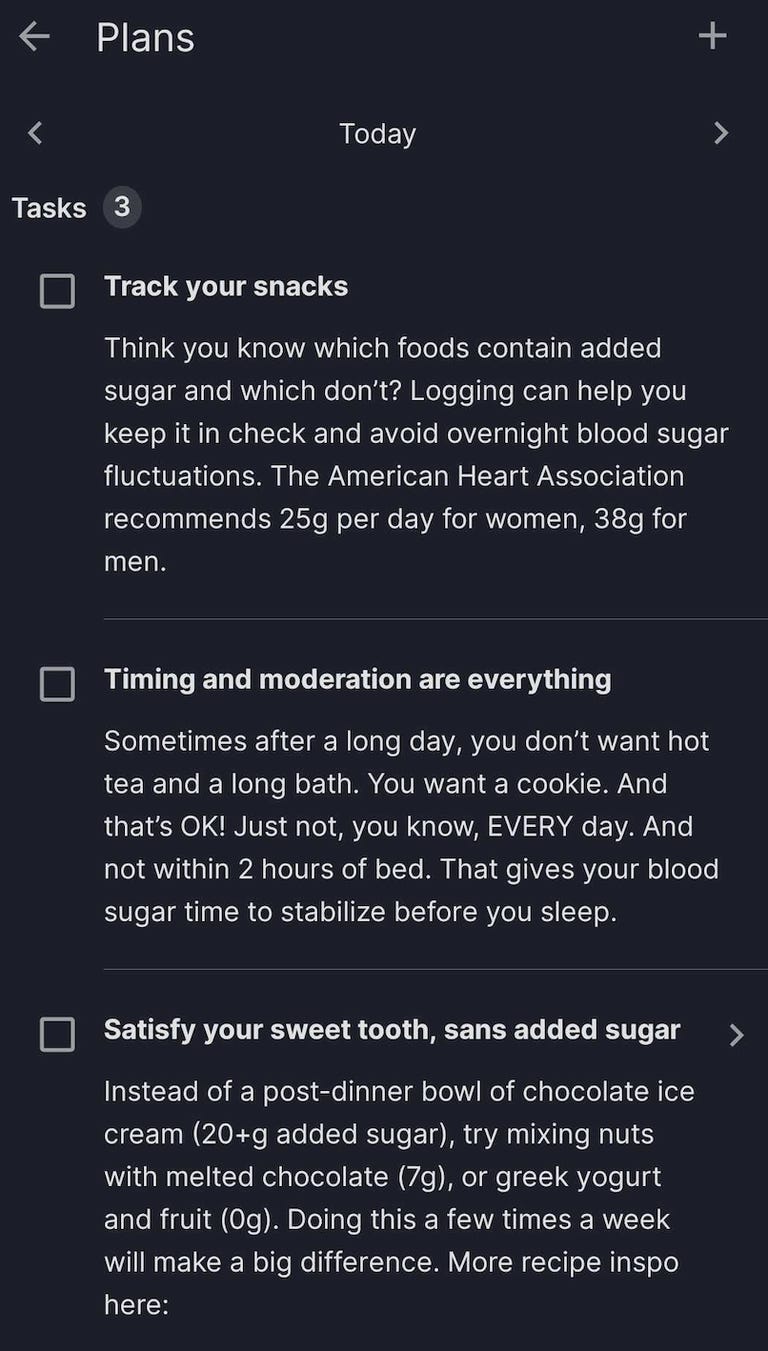 MyFitnessPal sleep plan tasks for one day