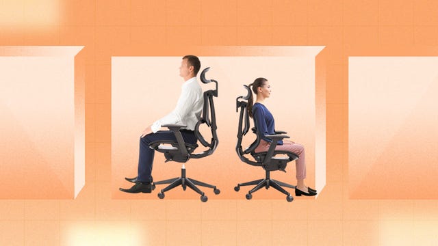 Man and woman sat back to back on Flexispot chairs