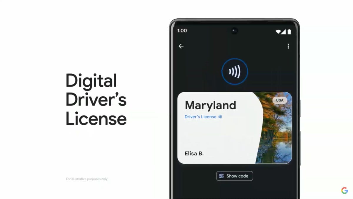 Mockup of a digital driver's license from Maryland on a phone screen