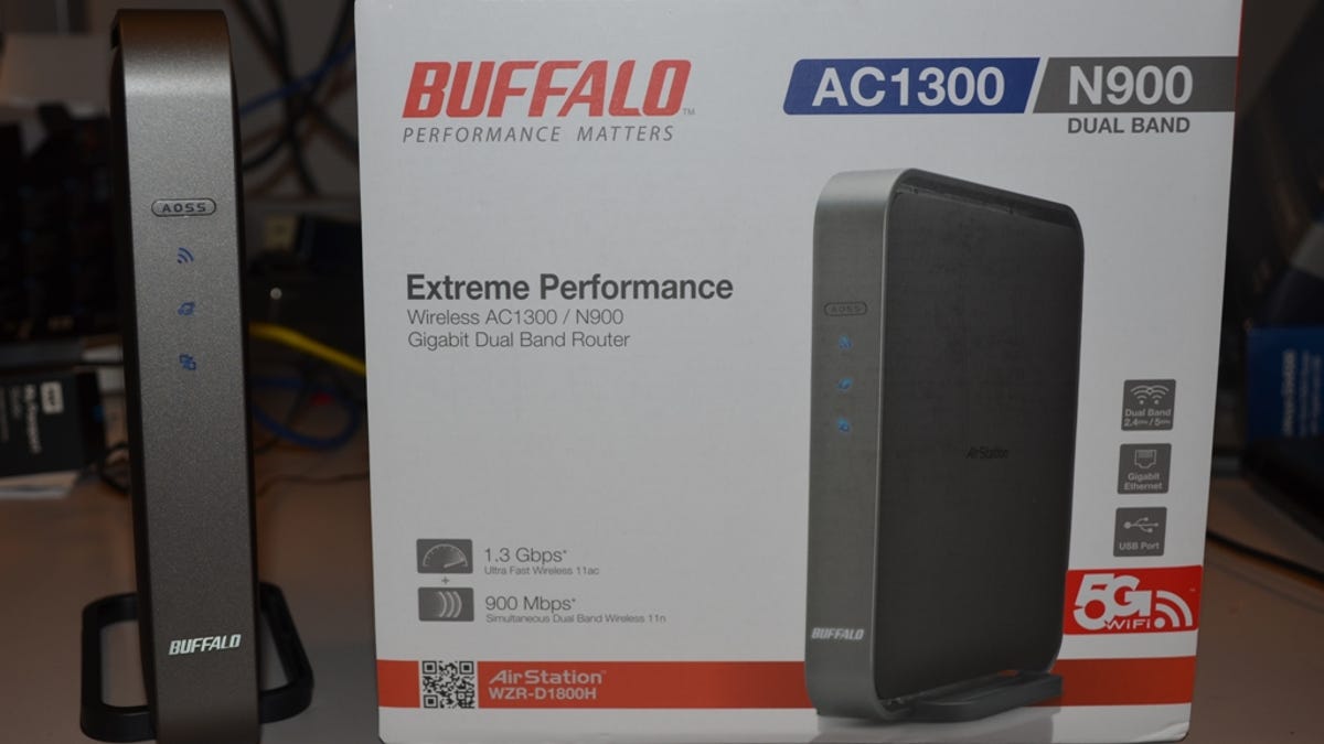 The world's first 802.11ac router, Buffalo's AirStation WZR-D1800H, being tested at CNET Labs.