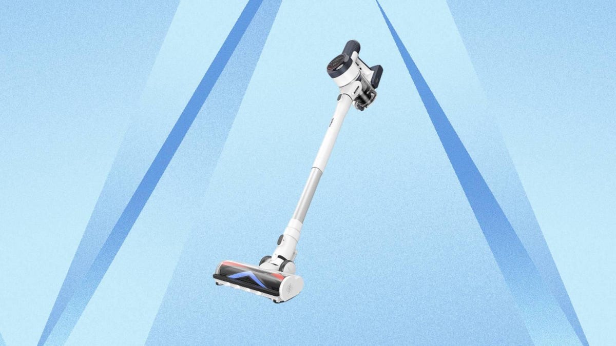 The Tineco Pure One S15 Flex smart stick vacuum is displayed against a blue background.