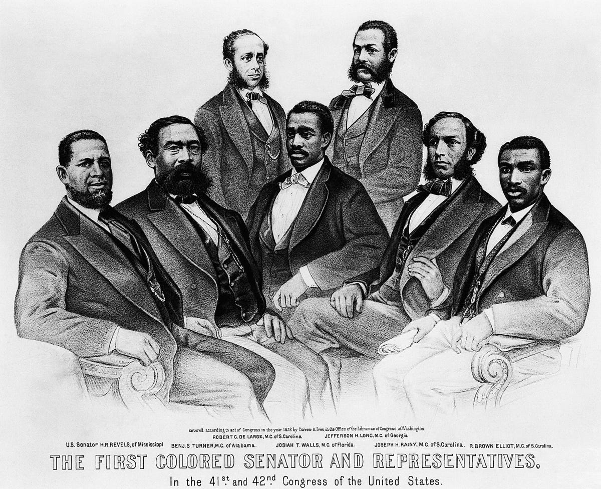 1872 lithograph of the first Black representatives in the US Congress