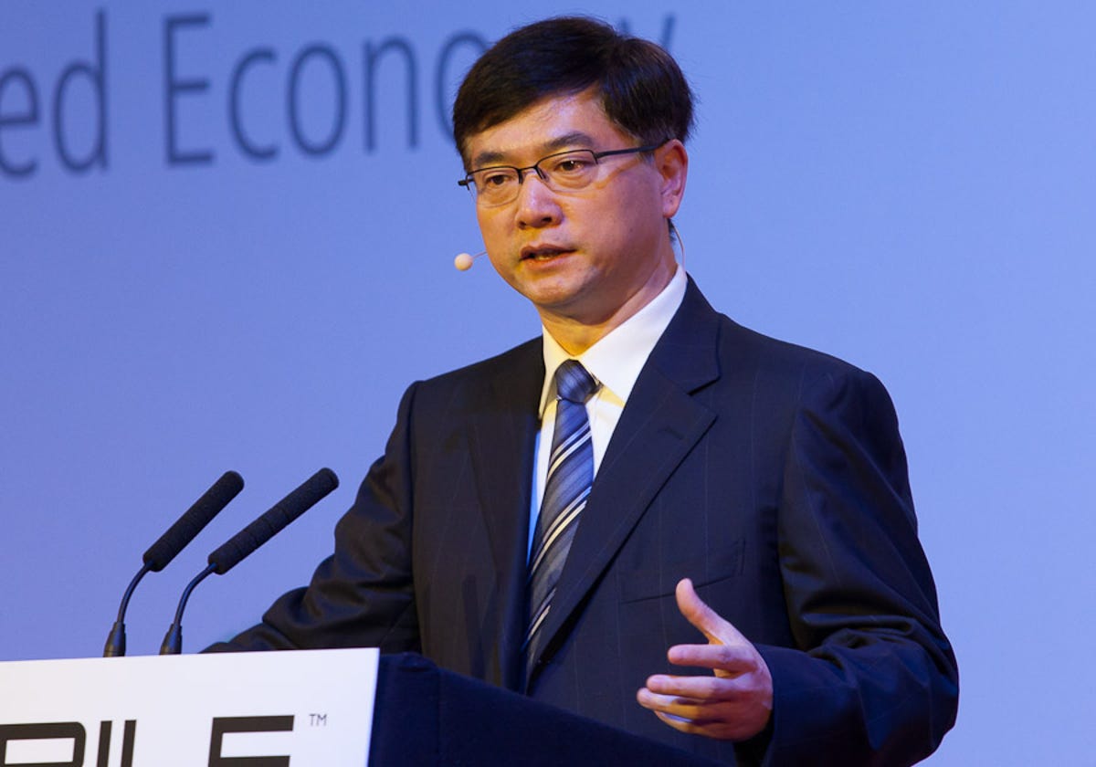 Li Yue, president of China Mobile, speaking at Mobile World Congress in Barcelona, Spain.