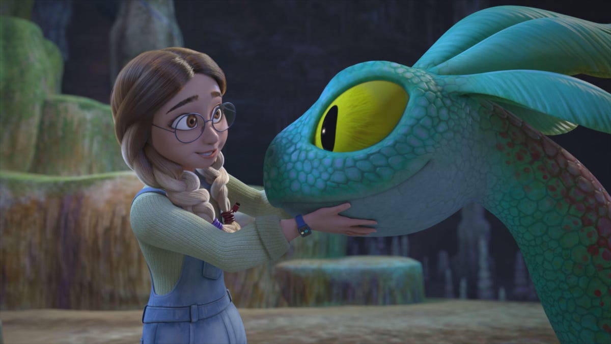 An still of a girl and dragon from the animated film Dragons: The Nine Realms.
