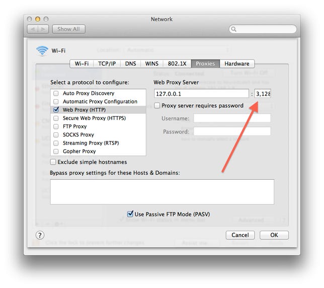 Proxy port values in OS X