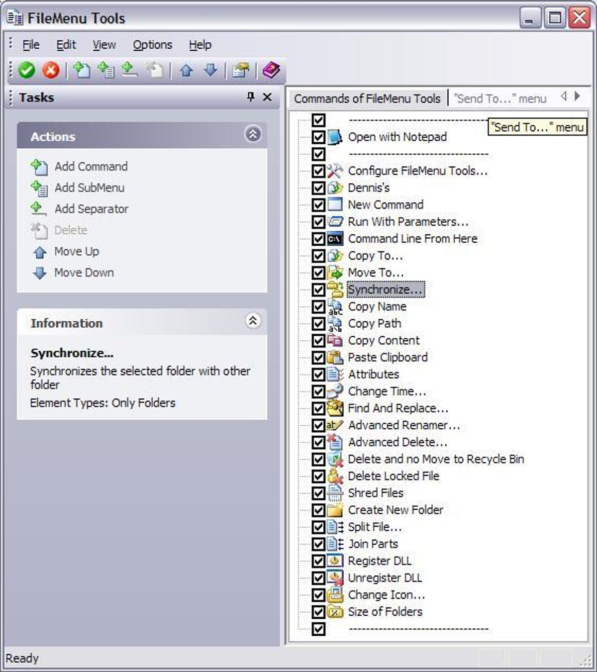 The FileMenu Tools utility's context-menu options
