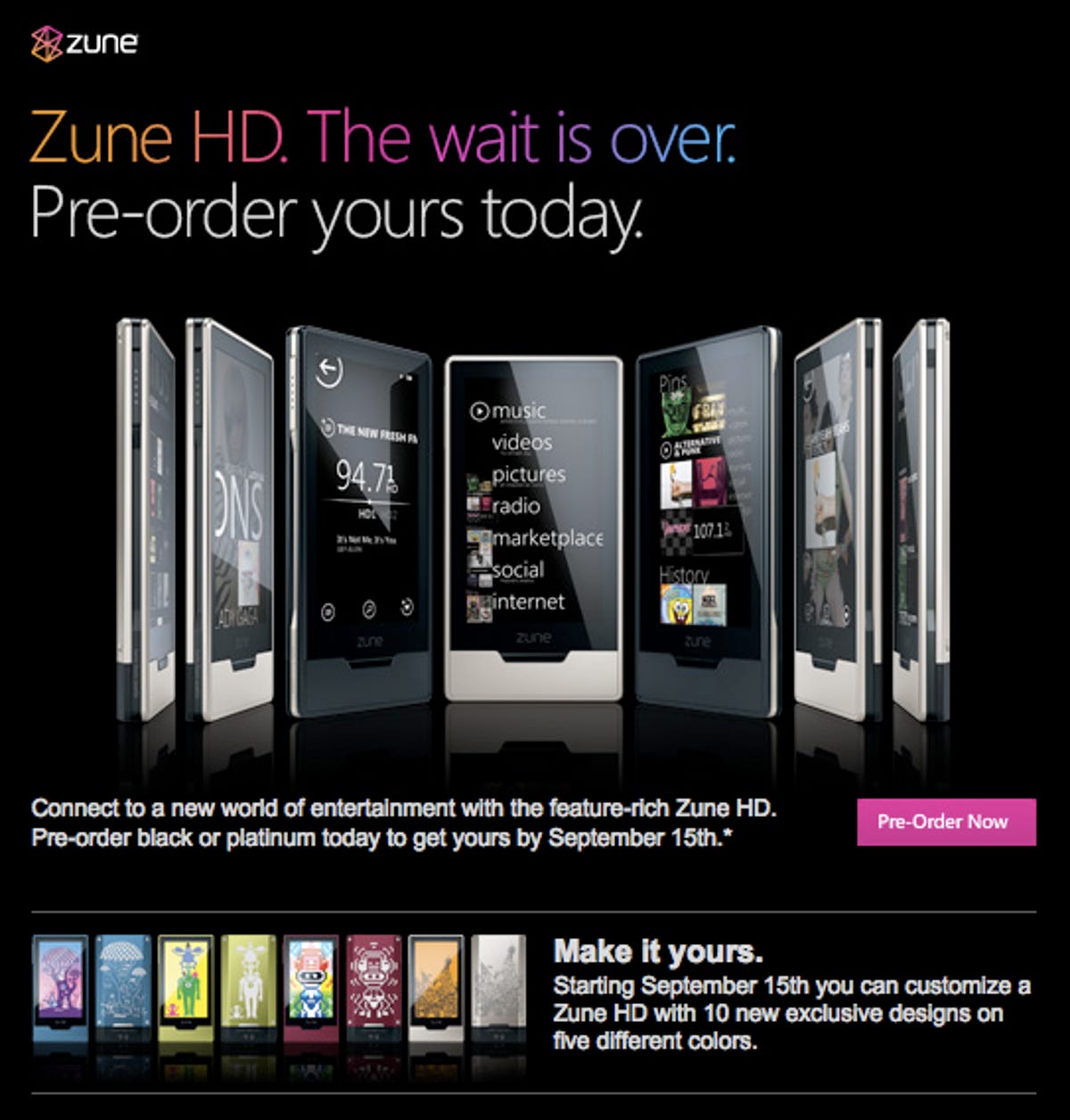 Image of Zune HD pre-order advertisment.