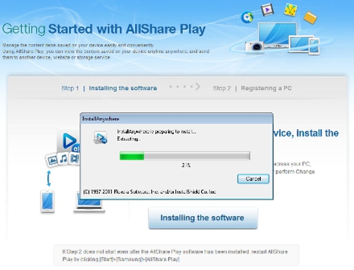 Samsung Galaxy S3 installing AllSharePlay PC client