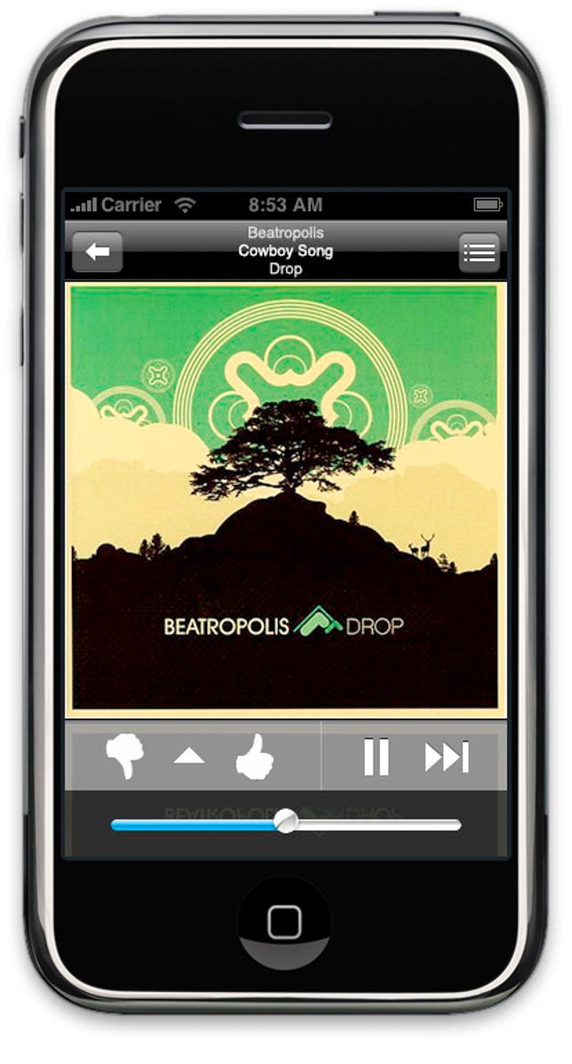 Photo of Pandora iPhone app.