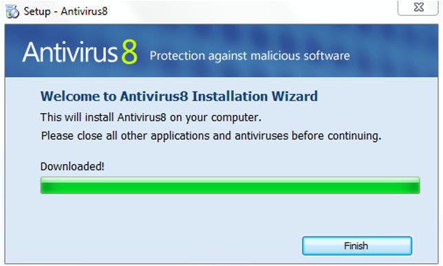 The dubious ad in ICQ also displays a warning from Antivirus8 that says malware is detected on the machine and encourages the user to download software.