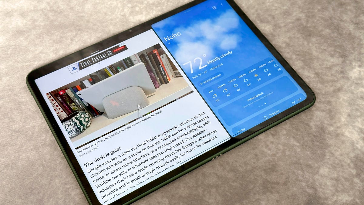 OnePlus Pad sobre un fondo de mármol texturizado.