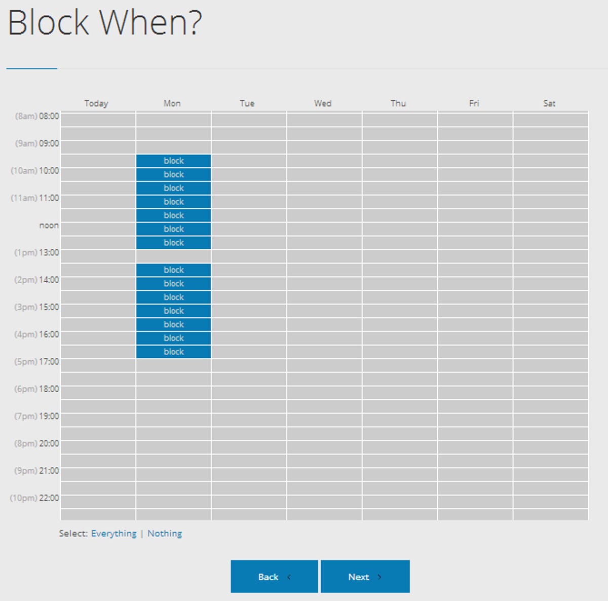 Cold Turkey's Block When grid for choosing your block times