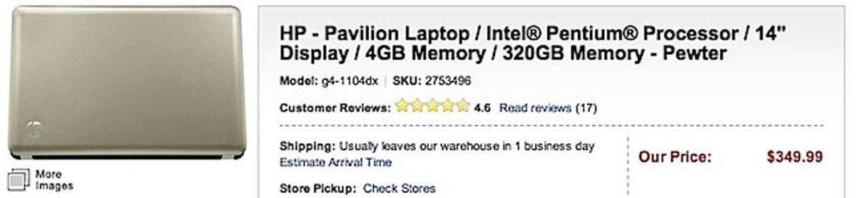 HP Pavilion g4-1104dx sells for $349 at Best Buy and packs an Intel Sandy Bridge processor.