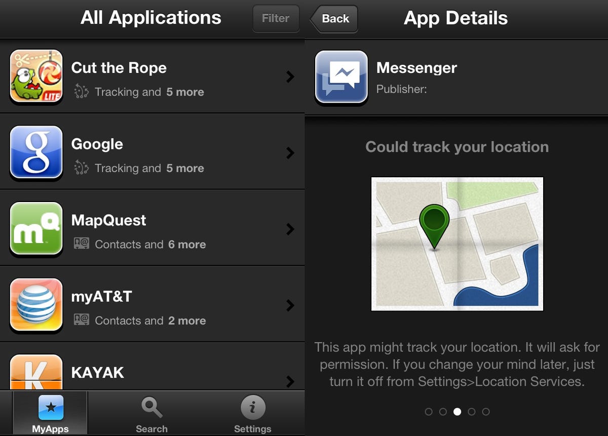 App detail pages spell out what types of information apps have access to.