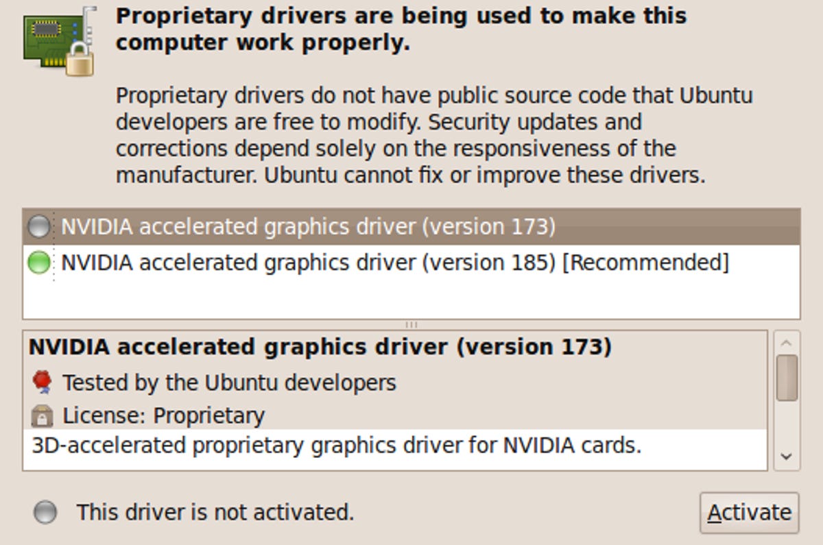 Proprietary drivers for hardware components need to be installed after the installation of Ubuntu is completed.