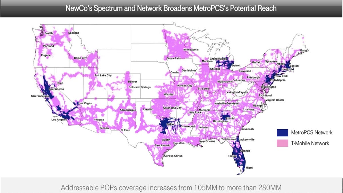 T-Mobile and MetroPCS' combined coverage.