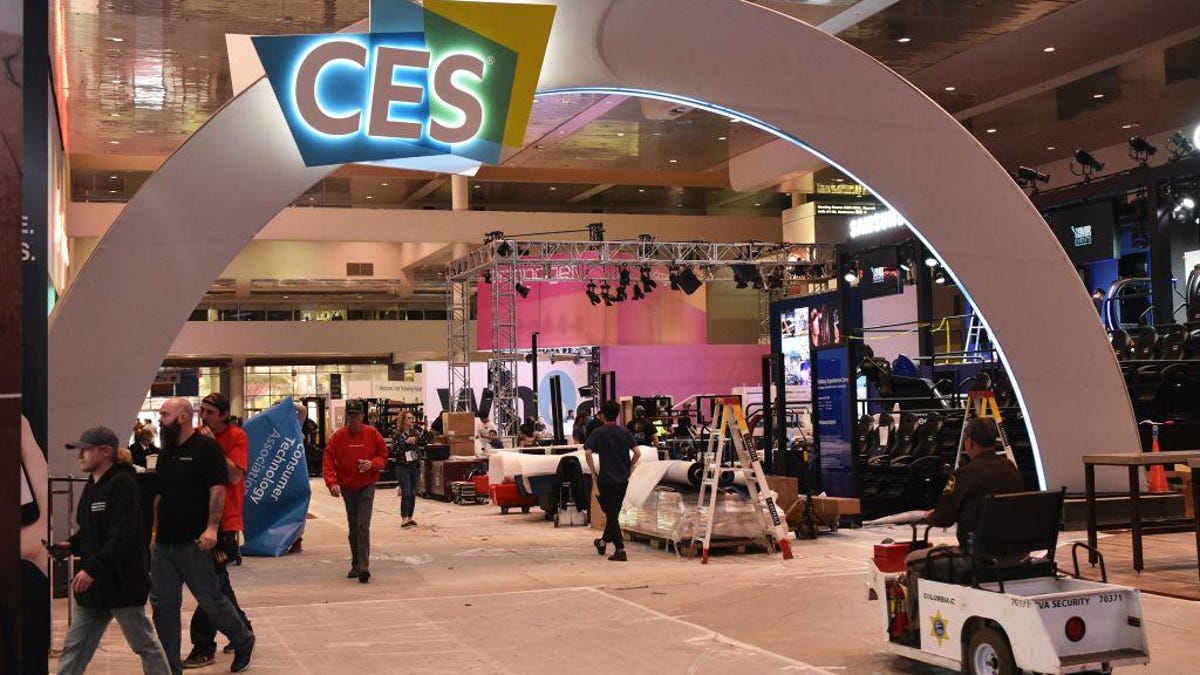 Workers inside the Las Vegas Convention Center get set for CES 2018.