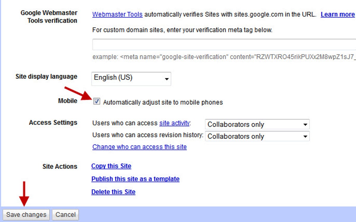 Google Sites auto adjust for mobile