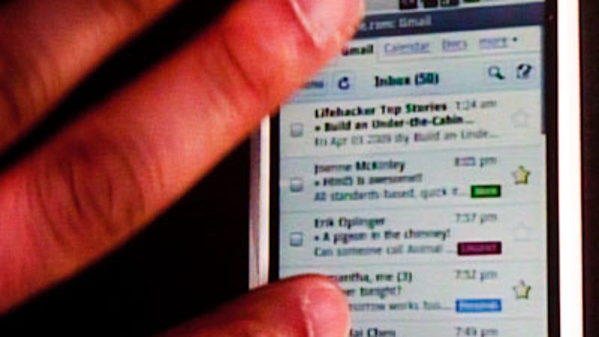 Google&apos;s HTML 5-based Web version of Gmail shown on an Android phone