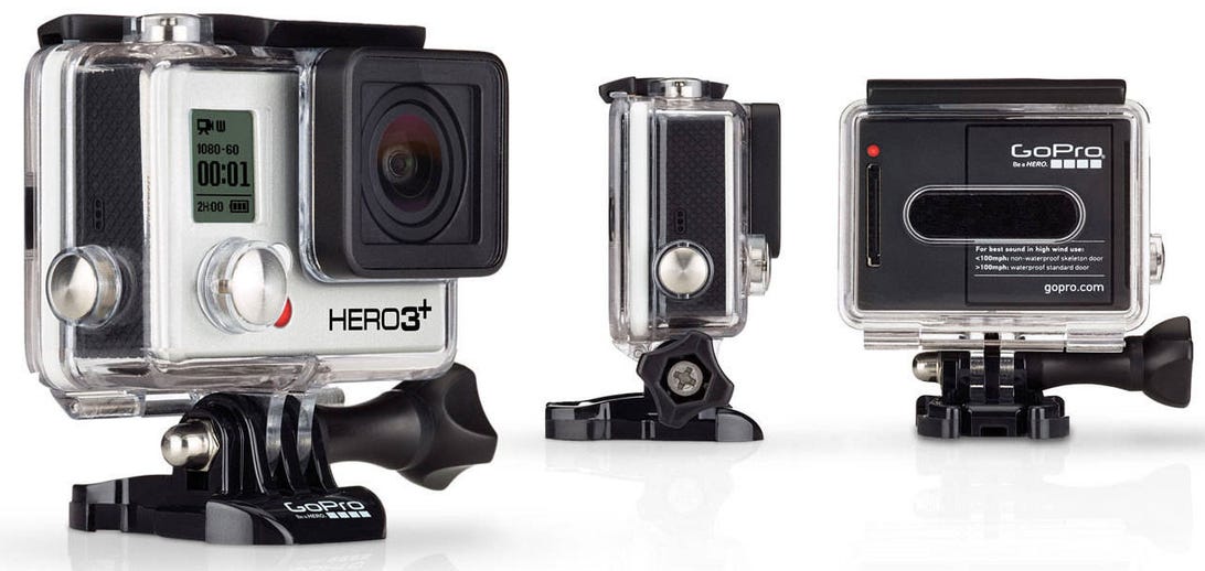 The GoPro Hero3+ Black inside the housing used to protect it and mount it to a wide variety of objects.