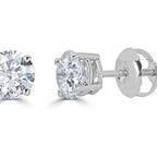 Diamond earrings on a white background with silver fittings.