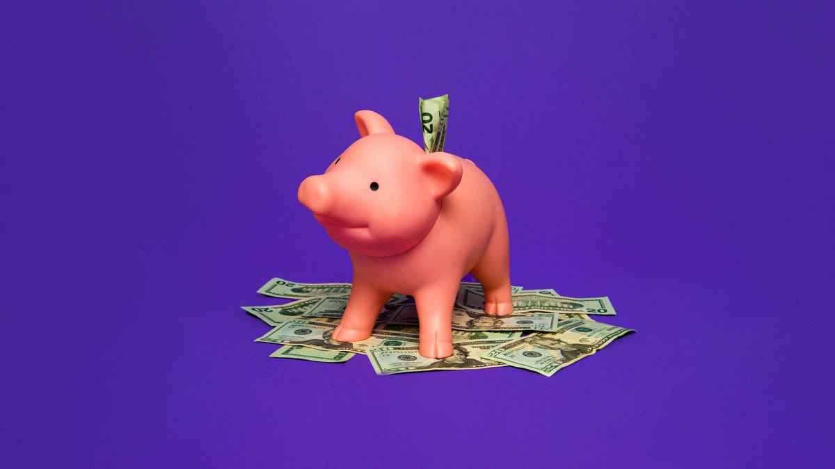 Money around a piggy bank
