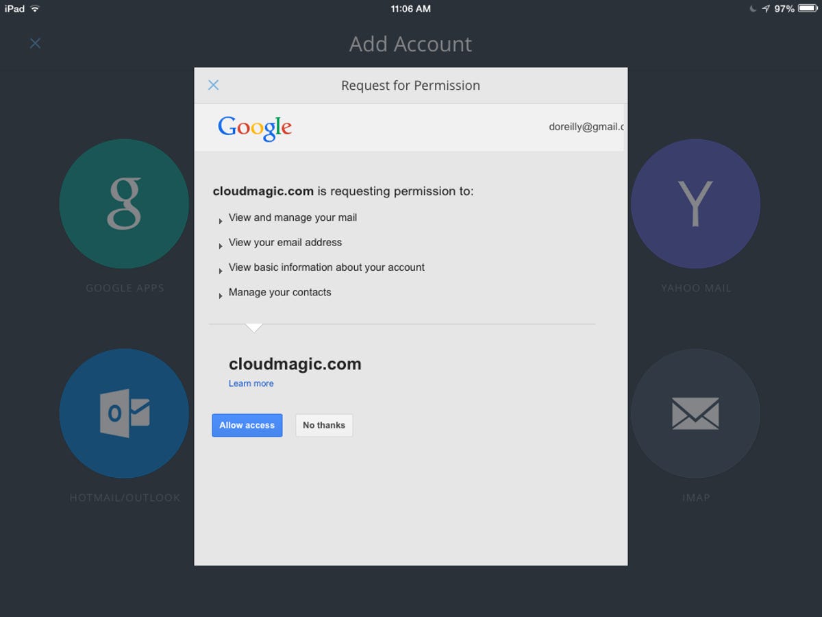 CloudMagic access-permissions screen