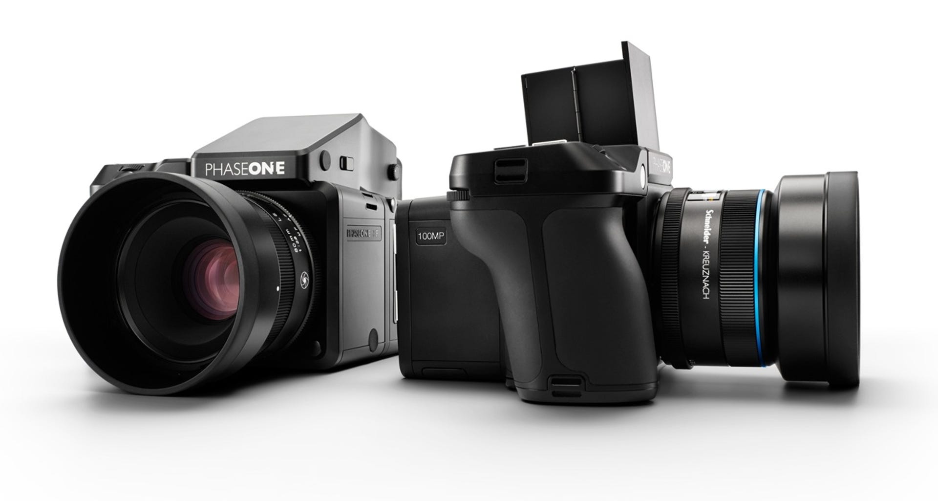The Phase One XF 100MP ​system shown here combines a camera body, 100-megapixel image sensor module, and lens.