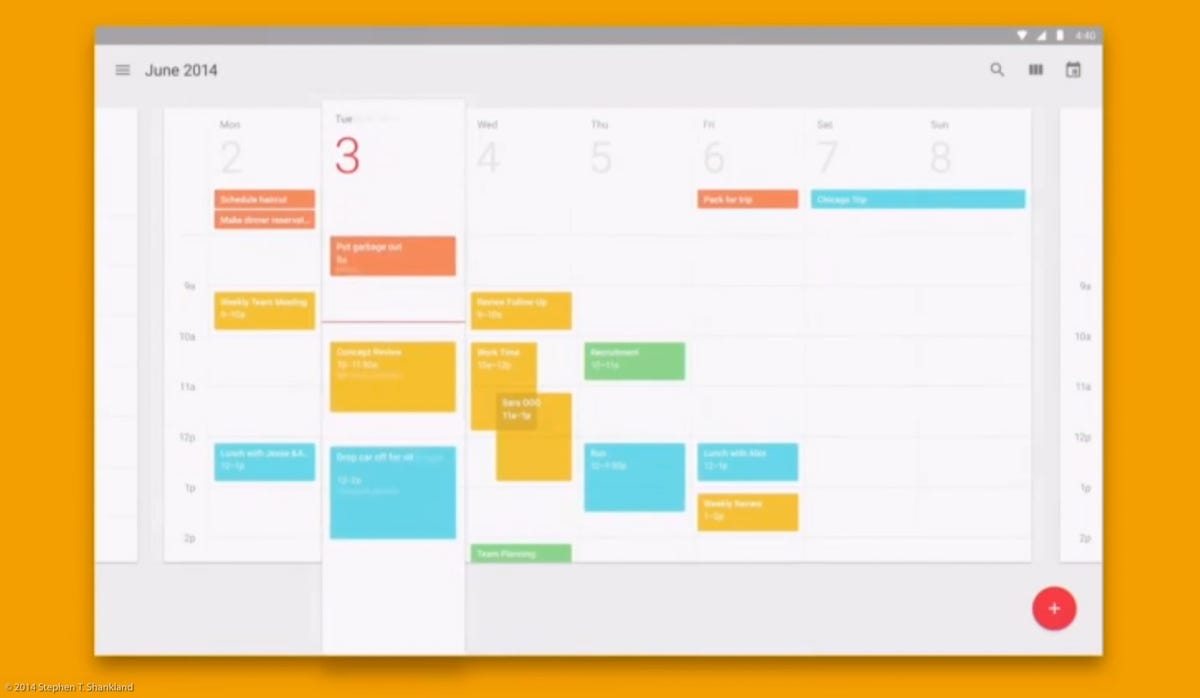 A look at Google's calendar recrafted with its Material Design interface.