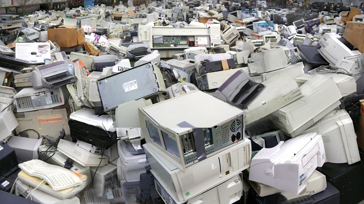 Computers in large pile awaiting recycling